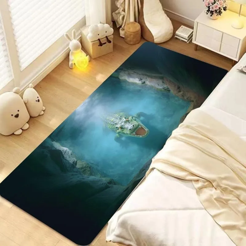 2D Print Crocodile Pond Runner Rug Realistic Alligator in Water Pranks Design Decor Floor Mat Soft Non-Slip Carpet for Bedroom