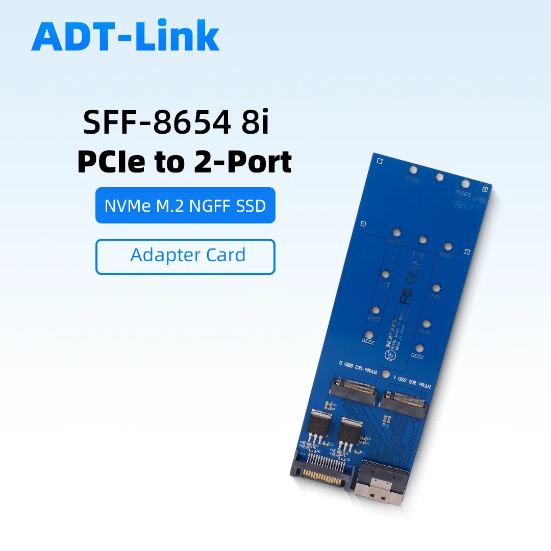 

SFF-8654 Карта адаптера 8i PCIe для 2x NVMe M.2 NGFF SSD Sff 8654 Базовая пластина