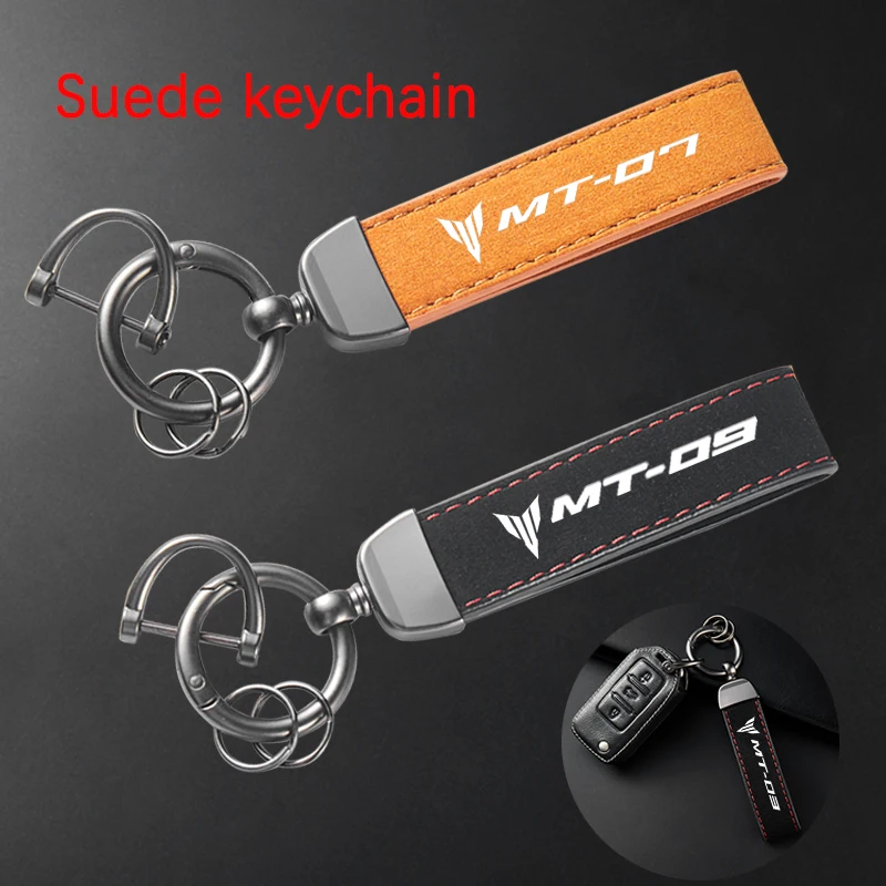 For Yamaha MT09 MT07 MT03 MT 09 07 03 MT-09 MT-07 MT-03 Accessories High-Grade Leather Suede Keychain Motorcycle Key Ring