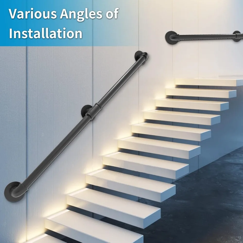 Przemysłowa, ocynkowana stalowa poręcz schodowa, długość 2,13 metra, średnica 3,175 cm, montowana na ścianie, wewnętrzna poręcz schodowa zapewniająca bezpieczeństwo i...