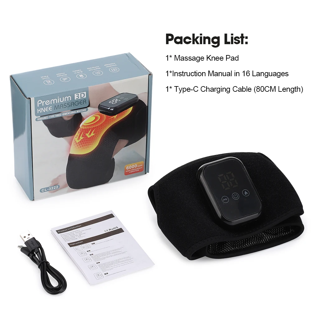 Electric Heated Vibration Knee Massage Pad 3 in 1 Massager for Shoulder Elbow Hot Compress Thermal Joint Brace Muscle Relaxation