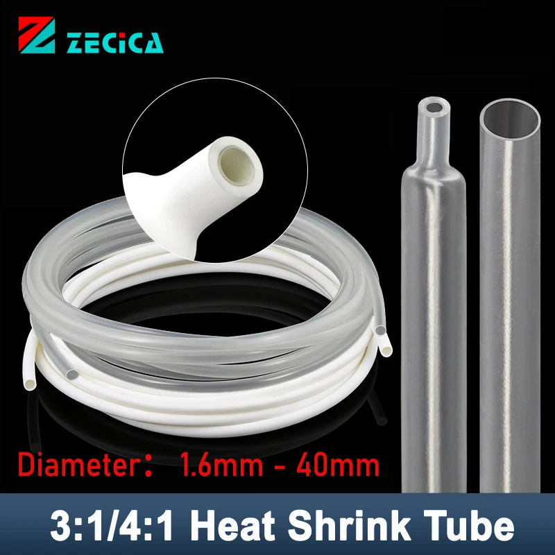 Clear White Hot Melt Glued 3:1/4:1 Ratio Heat Shrink Tube Dia.1.6mm - 40mm Polyolefin DIY Cable Repair ﻿Wrapping Sleeve