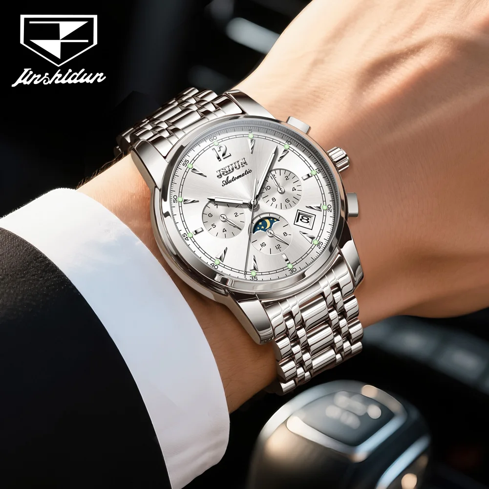 JSDUN 8750 Men Watch Original High end Waterproof Luminous Moon Phase Multi functional Brand Men Automatic Mechanical Watch Gift
