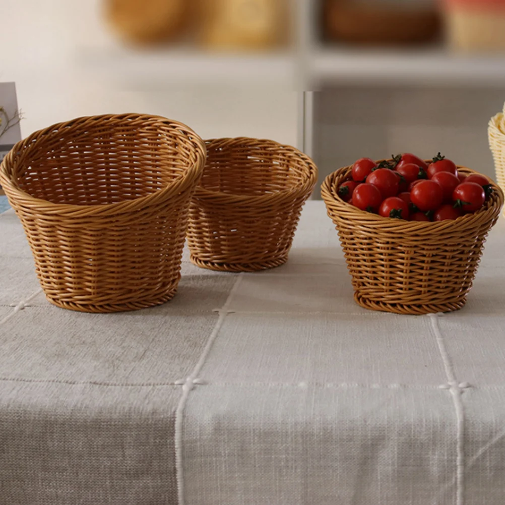 

Simulated Braided Household Storage Basket For Vegetables Fruits Storage Basket Bread Medium Coffee Color