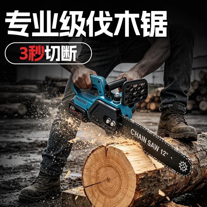 12 Inch Cordless Lithium‑ion Chainsaw High‑Power Handheld Electric Saw for Household Tree Felling Wood Log Cutting