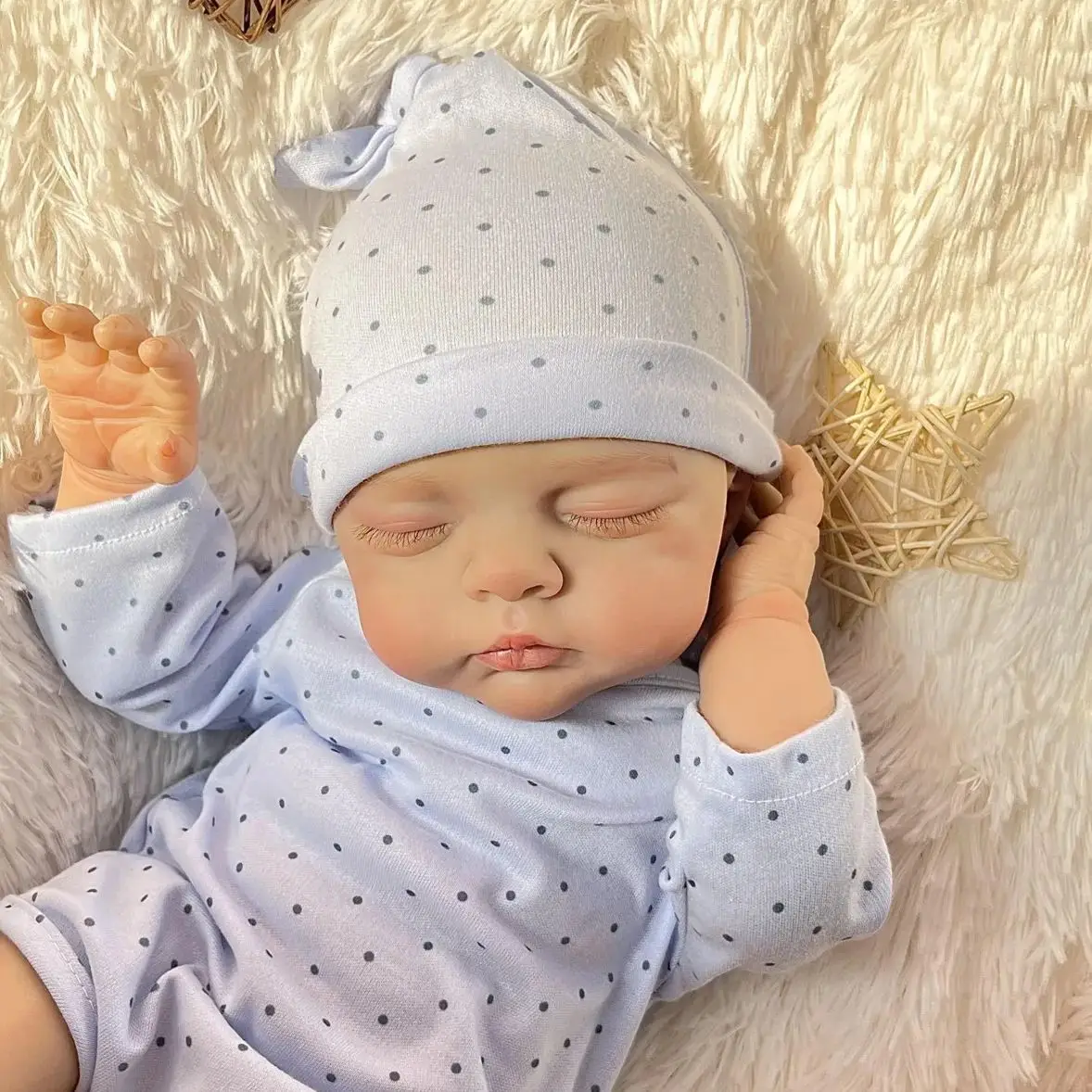 Bambola Reborn Dormiente da 19 Pollici (48 cm), Realistica con Arti in Vinile e Corpo in Stoffa, Regalo di Compleanno Fatto a Mano per Bambini