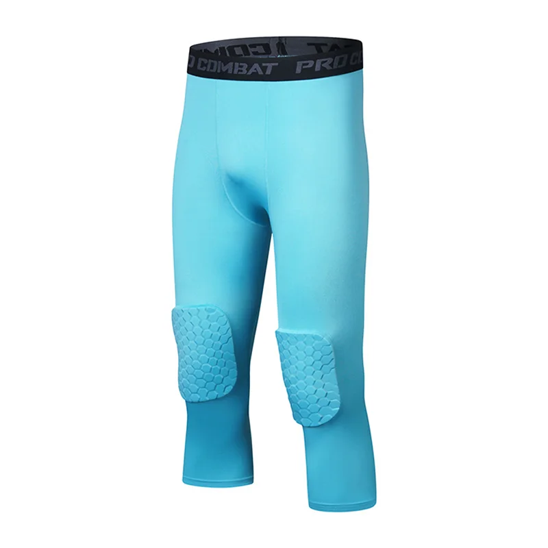 Calça de treino apertada infantil, Almofadas de joelho, 3/4 cortadas, Fitness, Corrida, Basquete, Futebol, Futebol, Esportes, Bottoms Skinny para