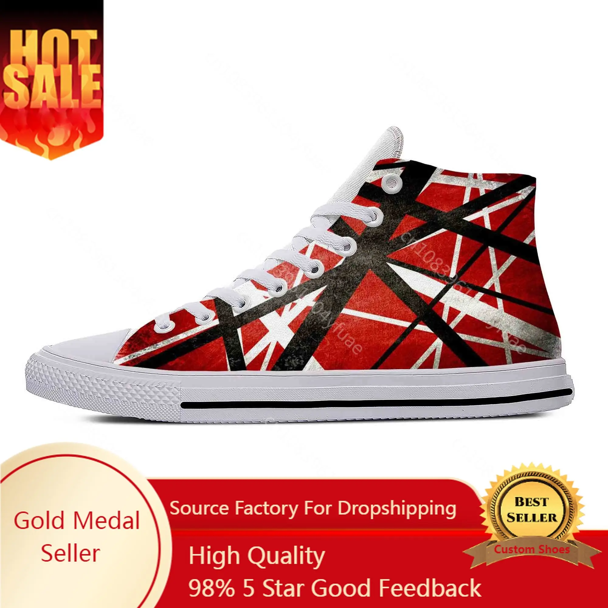 Hot EVH 5150 Stripes Guitar Metal Rock Music Band Breathable High Top Casual Shoes Men Women Sneakers Lightweight Board Shoes