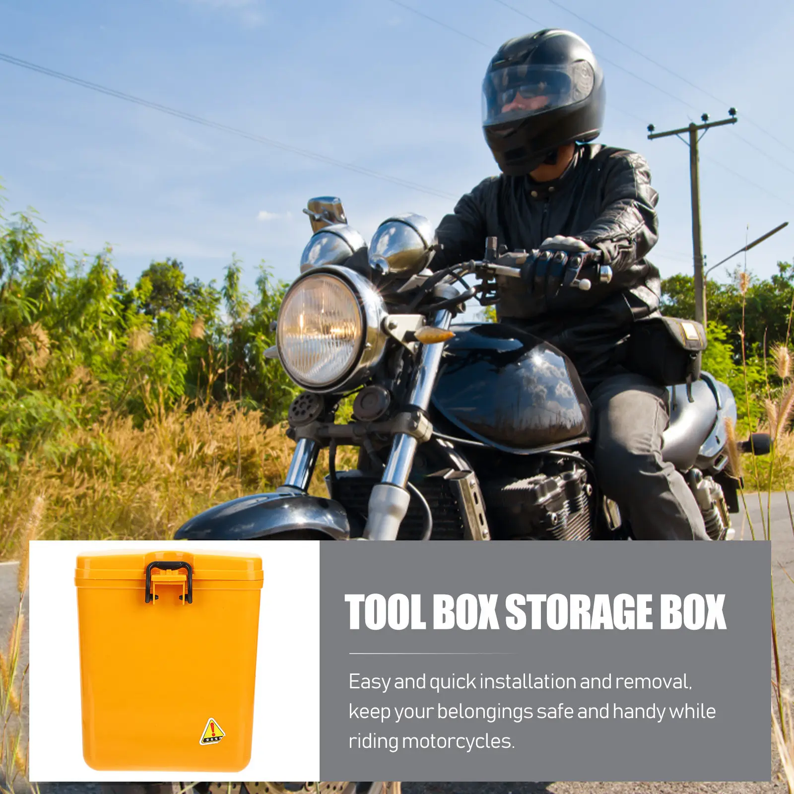 

Motorcycle Tool Box Heavy Duty Plastic Iron Storage Organizer for Wrenches Screwdrivers Umbrellas Water Bottles Motorcycle Side