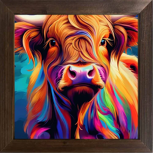 عناصر بقرة لطيفة عالية ومنخفضة على طراز الرسم الزيتي المطبوع الأمريكي، مناسبة لجمع وتزيين المحلات التجارية والغرف #2