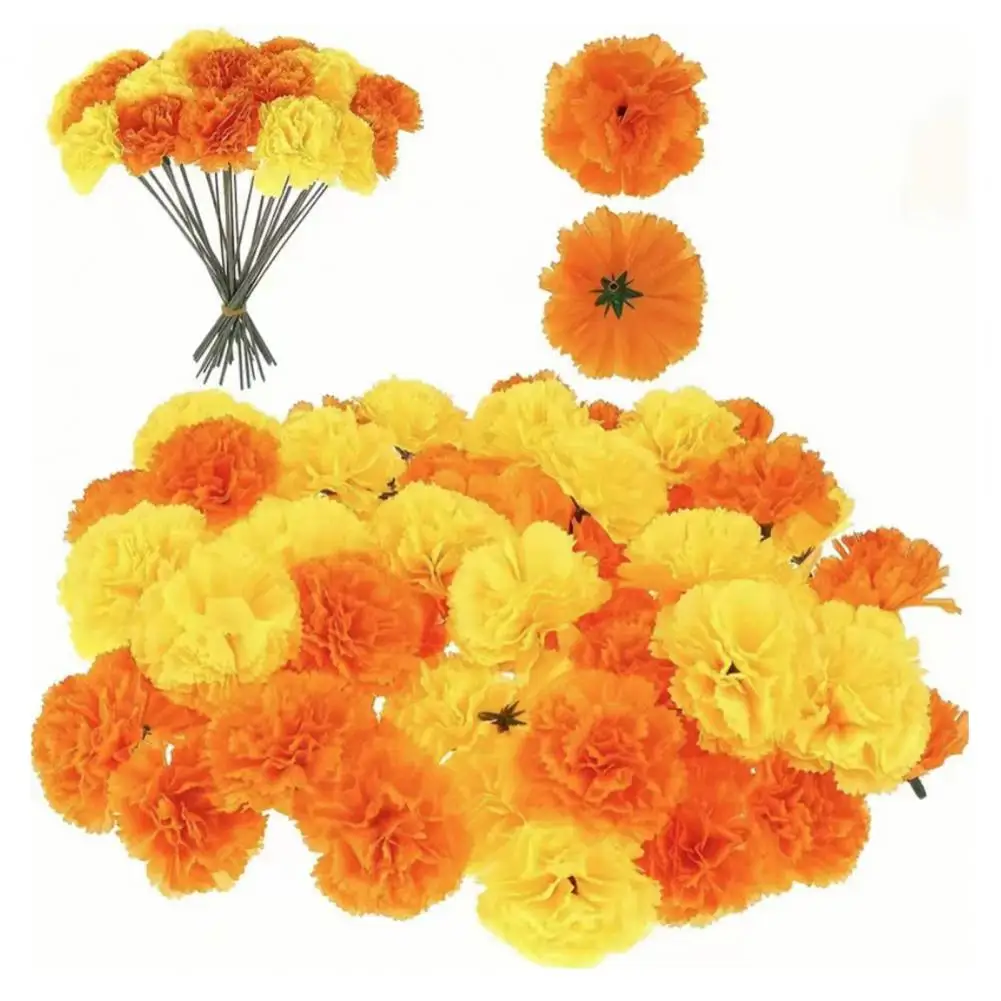 Artificial Flower Arrangement Realistic Faux Silk Marigold Flowers for Muertos Diwali Home Decor Set of 20 Artificial