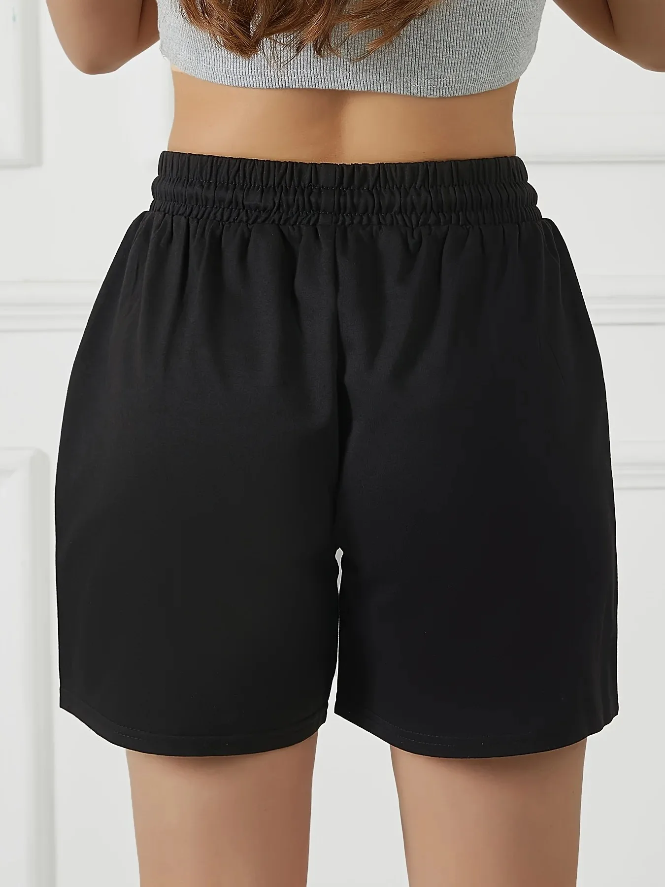 Calças Esportivas Femininas com Bolso Frontal e Cordão na Cintura para Corrida e Exercícios, Shorts de Algodão Puro