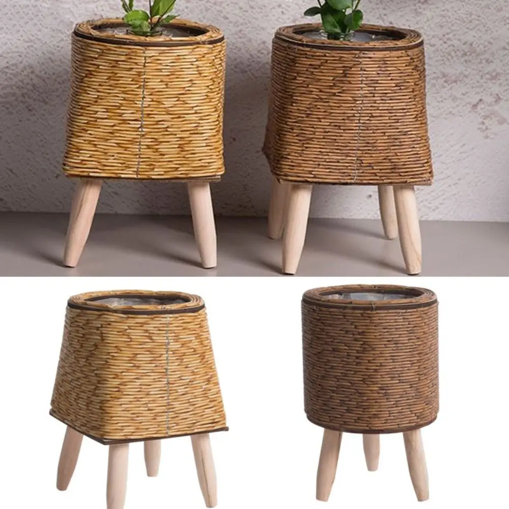 Practical Rattan Woven Flower Pot With Removable Legs Hand Wove Flower Planters Creative Wove Plant Stand