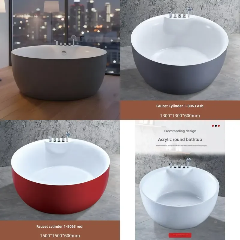 for Acrylic Bathtub with Integrated Faucet Simple Round Whirlpool Bath Pool Easy to Clean for Home