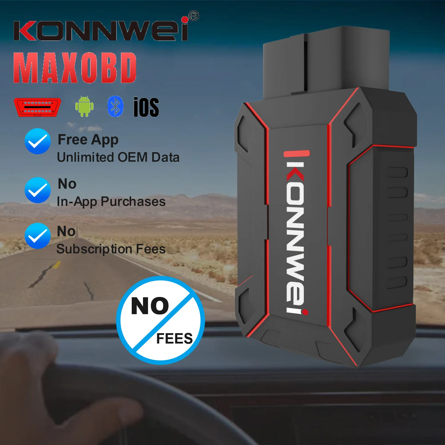 

KONNWEI MAXOBD Car Full-System OBDII Diagnostic Tool Bluetooth Connectivity Battery Testing Vehicle Monitoring OBD2 Scan Tool