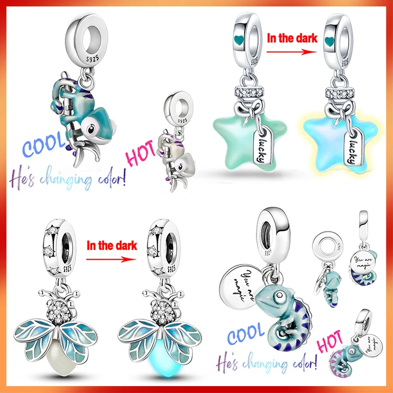 

Hot Sale 925 Sterling Silver In The Dark Glowing Bulb Charms Chameleon Beads Fit Original Pan Bracelet Necklace Jewelry Gift