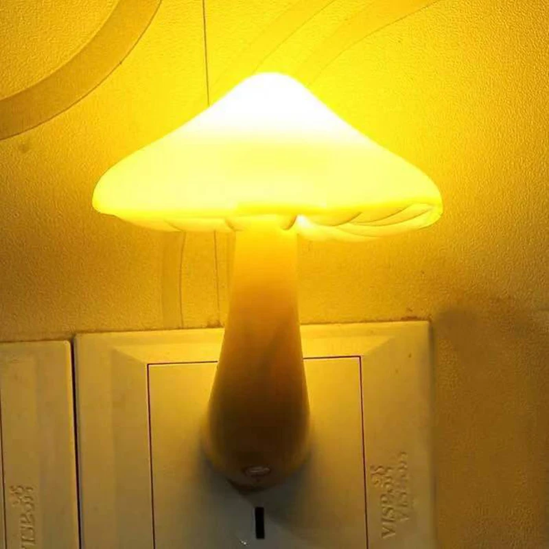 Home Decor Mushroom Plug Wall Night Light Low Energy Consumption Children Bedroom LED Lamp Light Induction Atmosphere Night Lamp