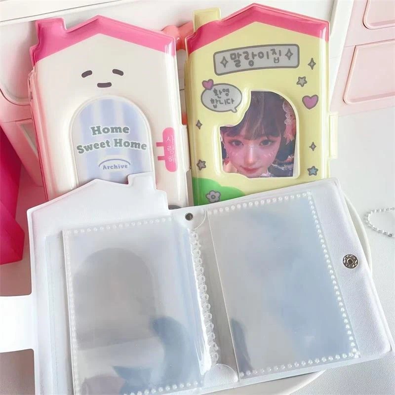 Sweet Cute House Shape 32 Card Slots Card Book Portable Card Album Idol Photo Display Storage Album Portable Card Sleeves Gifts