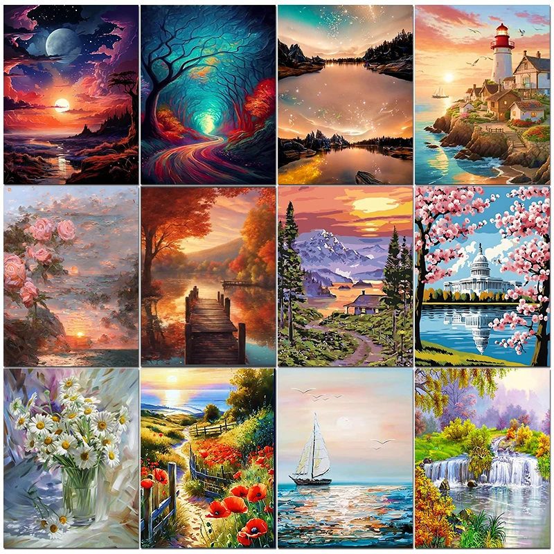 Photo custom diy handarbeit ölgemälde nach zahlen kit acrylfarbe nach zahlen landschafts malerei zahlen auf leinwand nach zahlen