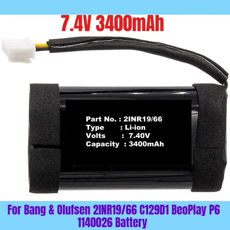 

7.4V 3400mAh for Bang & Olufsen 2INR19/66 C129D1 BeoPlay P6 1140026 Battery