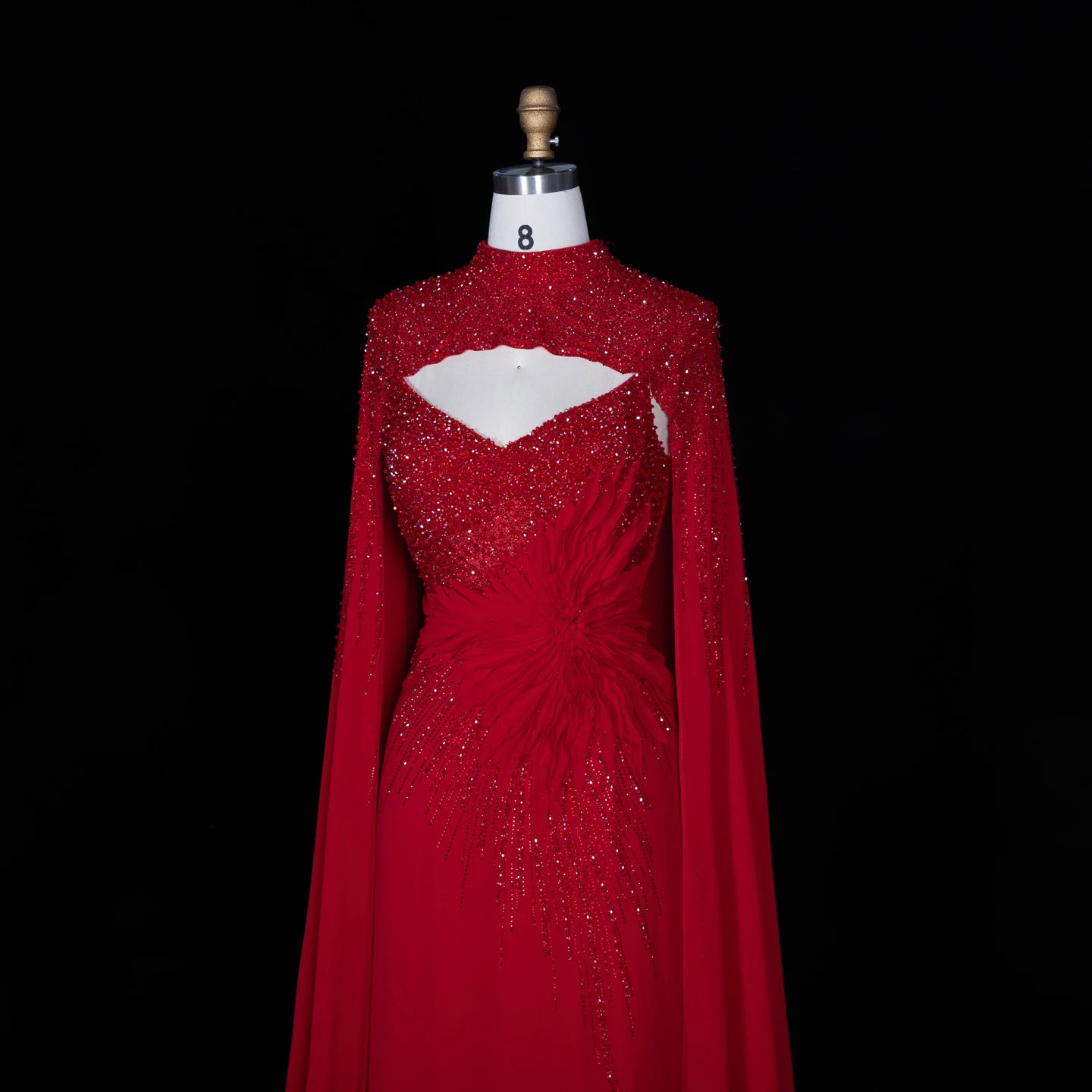 Sharon Said Abendkleider Luxuriöse Meerjungfrauen-Kleider mit V-Ausschnitt, Chiffon, Kristallen, Arabisch, Dubai, formelle Partykleider mit Umhang SS074 Maßanfertigung – Detail 23