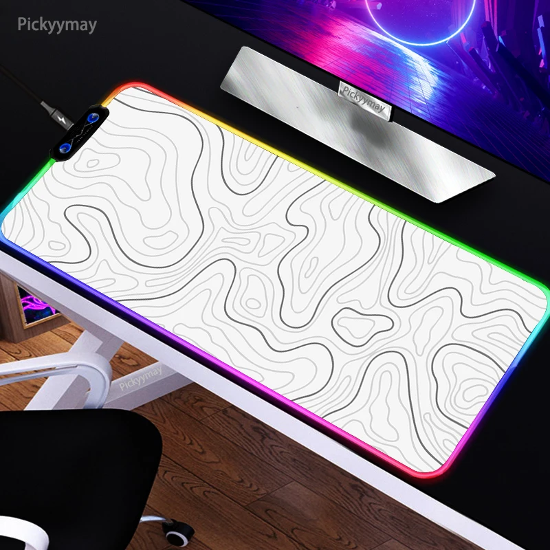 Black And White Large RGB Mouse Pad Gaming Mousepads LED Mouse Mat Gamer Desk Mats With Backlit Abstract  Rubber Desk Pads XXL