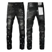 New Purples Jeans Men Fashion trend Daily Casual Black Paint Hole Straight Leg Pants Hip Hop Elastic Skinny jeans Brand pants