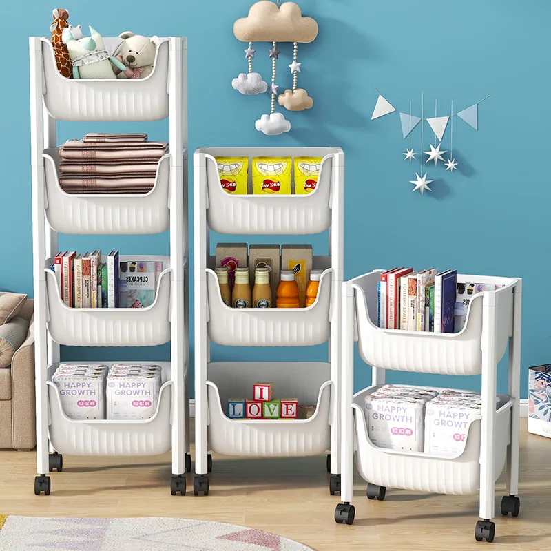 Living room, kitchen, bedroom, bathroom storage rack, multi-level household trolley with wheels, removable bookshelf shelf