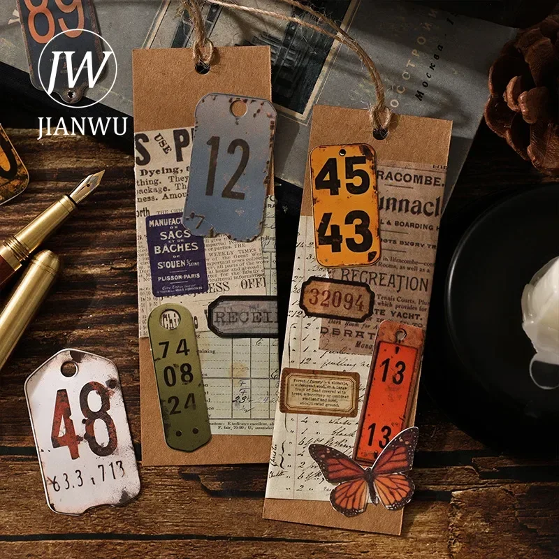 

JIANWU Digital Deconstruction Series Vintage Number Label Landscape Material Collage Sticker Creative DIY Journal Stationery