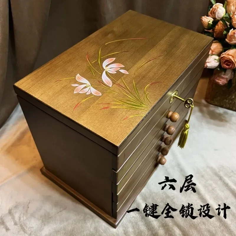 Chinese retro wooden multi-layer jewelry box, solid wood drawer storage box, jewelry box, ancient Chinese style