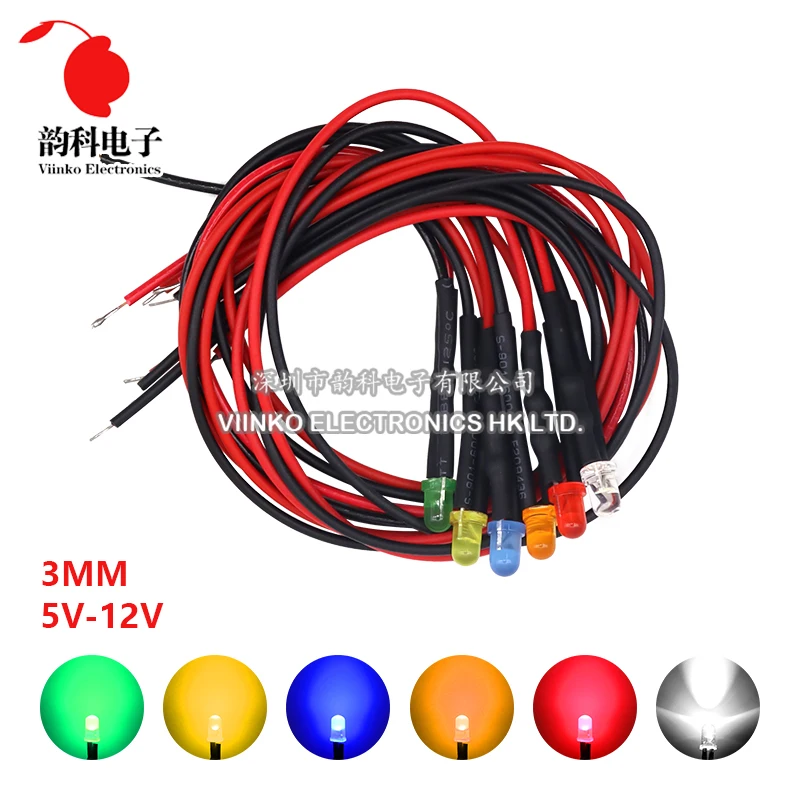 3mm 5mm 8mm 10mm LED 12V 20cm Pre-wired White Red Green Blue Yellow Orange Diode Lamp Decoration Light Emitting Diodes