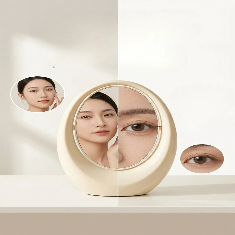 LuxuryStyleDesktopMakeupMirror,Creamy WhiteDoubleSidedRotating HD VanityMirror with Anti-Slip Base-Home BedroomDecor,HolidayGift