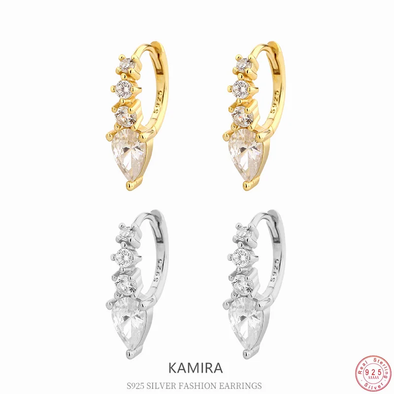 KAMIRA 925 Sterling Silver Elegant Luxury Water Drop Zircons Hoop Earrings for Women Temperament Party Wedding Exquisite Jewelry
