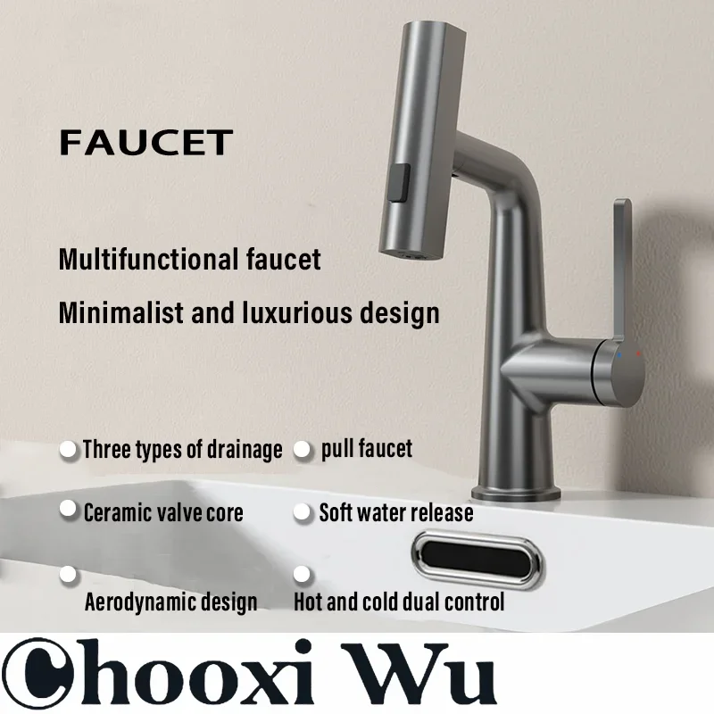 

CHOO XIWU-360° rotating/hot and cold water basin faucet, kitchen faucet, bathroom pendant, storage rack