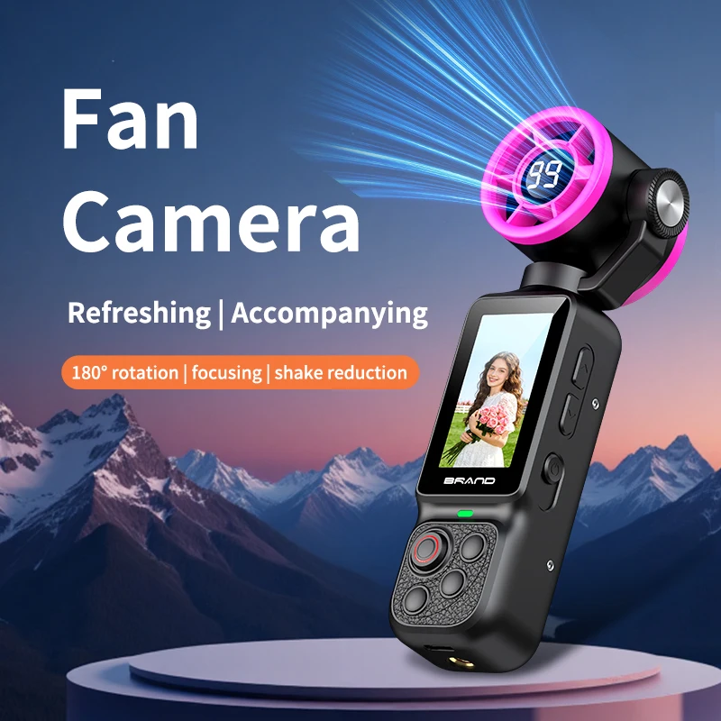 1080P Handheld Fan Gimbal Camera, 180° Rotatable HD Vlog Camera with Cooling Fan, 2000mAh Portable Action Cam