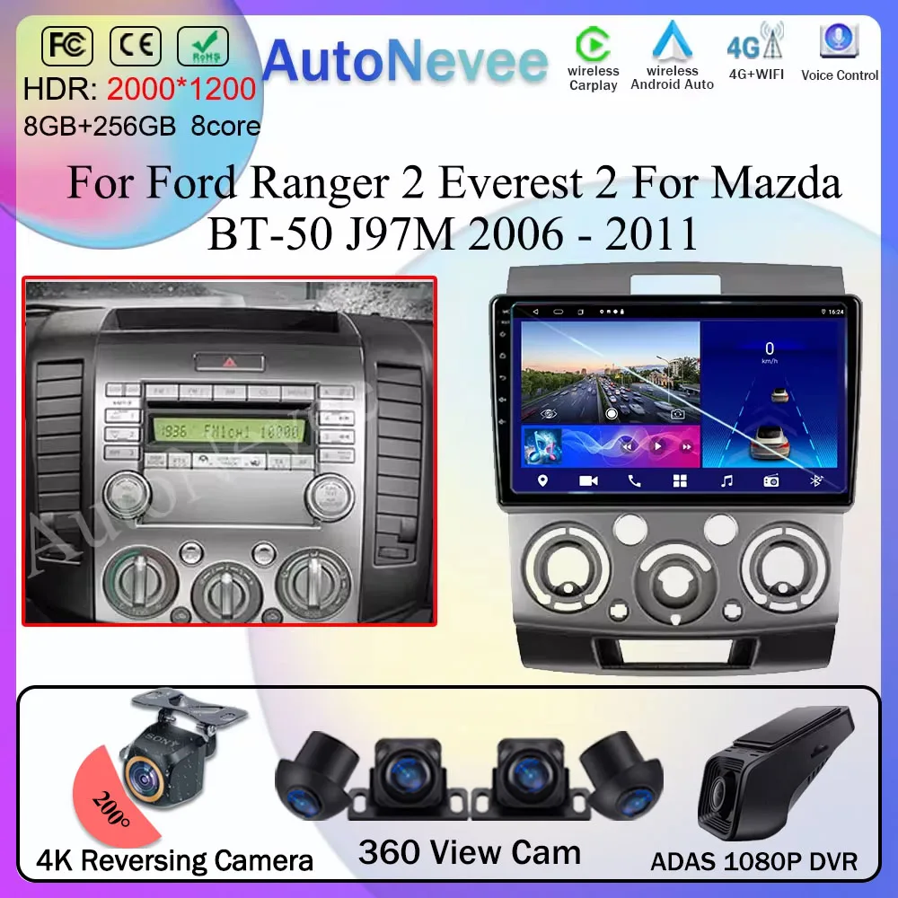 

Android Multimedia For Ford Ranger 2 Everest 2 For Mazda BT-50 J97M 2006 - 2011 Car Stereo CPU Radio QLED Player Navigation Cam