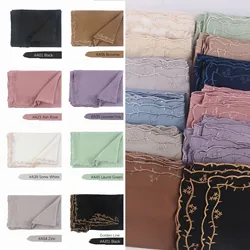 High Quality Malaysia Women Islamic Shawls Muslim Hijabs Headscarf Bawal Tudung Embroidery Chiffon Hijab Scarf