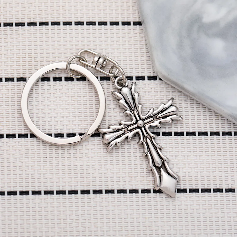 hiphop keychain Hip Hop Cross Rhinestone Keychain for Women Alloy Shinny Cross Religious Beliefs Keyring Bag Jewelry