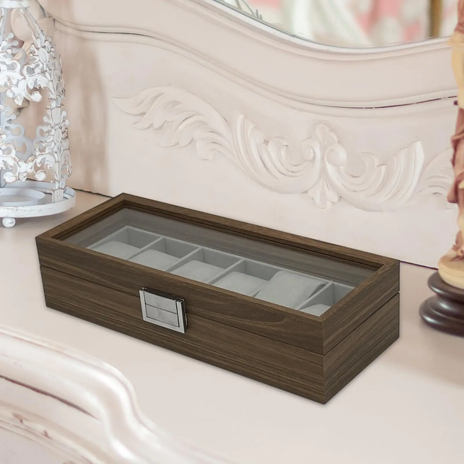 

Portable Watch Display Case Box w/Clear Top & Lock Jewelry Storage Holder