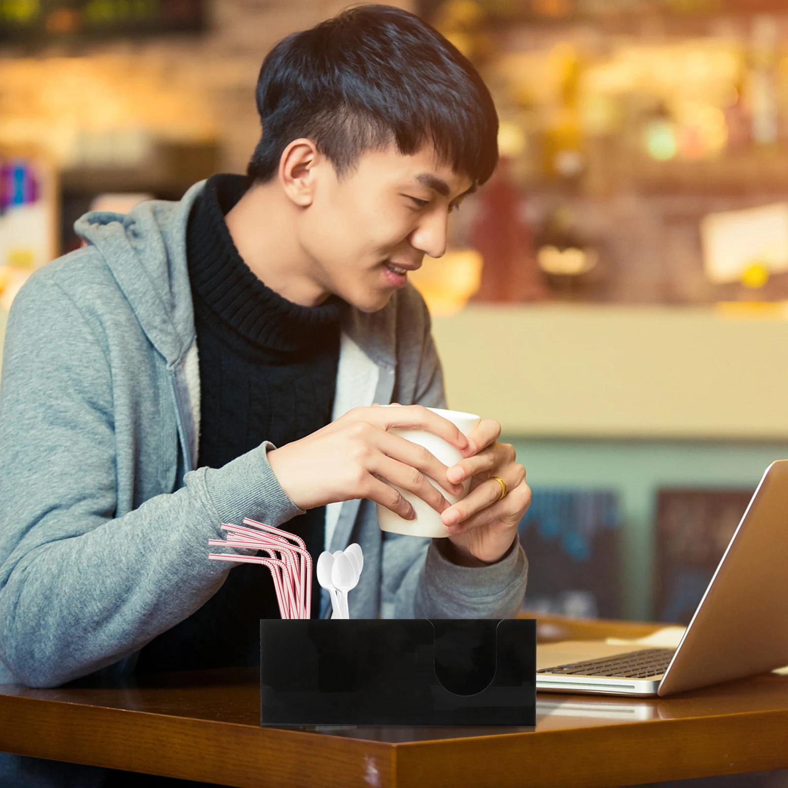 

Acrylic Coffee Station ganizer Storage Box Straw Holder Condiment Tea Storage Counter Top Decorative Box Gift Packaging