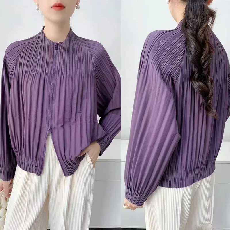 

Плиссированная куртка Miyake, модная возрастная куртка 2025, осенняя новинка, свободные короткие женские повседневные кардиганы в иностранном стиле с длинными рукавами, топы