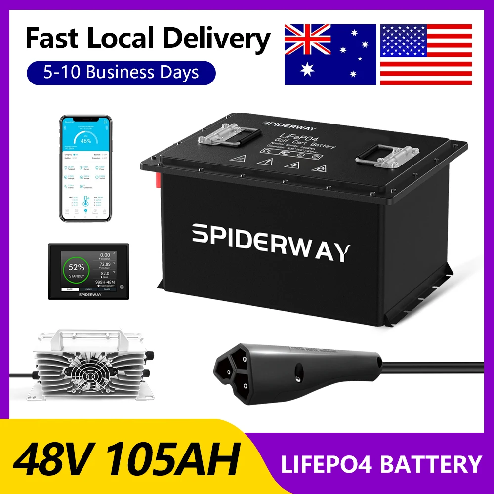 48V 105Ah LiFePO4 Lithium Battery Conversion Kits for RYOBI Electric Lawn Mower with 25A Charger & Touch Monitor Built in 200A Smart BMS, 10.24kW Output