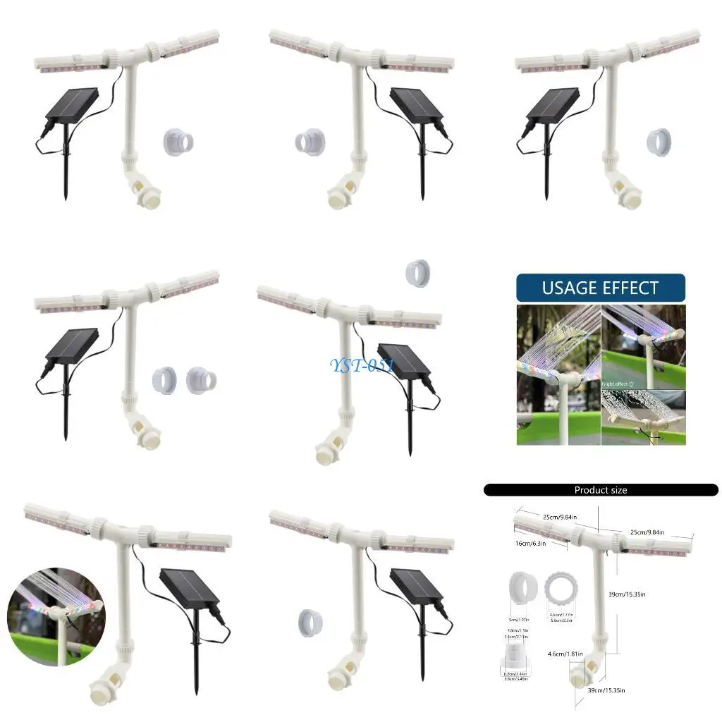

E15A Solar/USB Power Outdoor Fountains Adjustable Sprinkler Colorful LED Light Waterfall