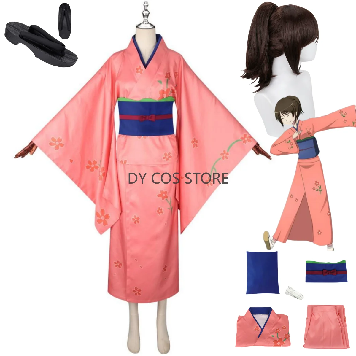 

Аниме Gintama Shimura Tae Косплей Костюм Парик Японское Розовое Кимоно Платье Халат Сабо Взрослых Женщин Каваи Костюм на Хэллоуин
