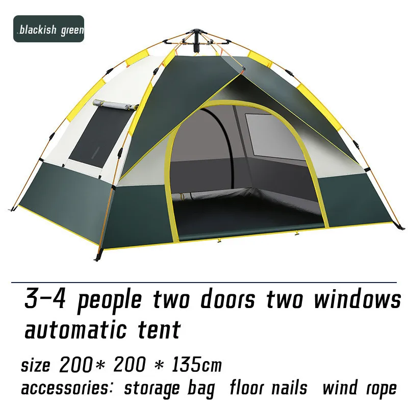 Portable Outdoor Camping Tent, Automatic Opening, Sun Shading, Rain Protection, No Installation, Travel, 3-4 People