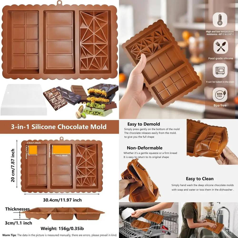 

chocolate bar mold - food grade silicone chocolate molds, non-stick & easy to release deep mold for dubai pistachio chocolates,