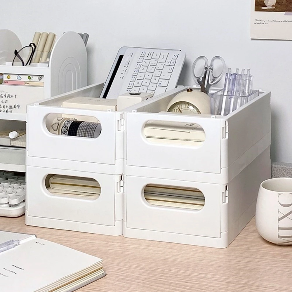 

Folding Desktop Storage Box Baskets Organizer Home Office Desk Cosmetics Compartment Kawaii Stationery Accessories Bathroom Rack