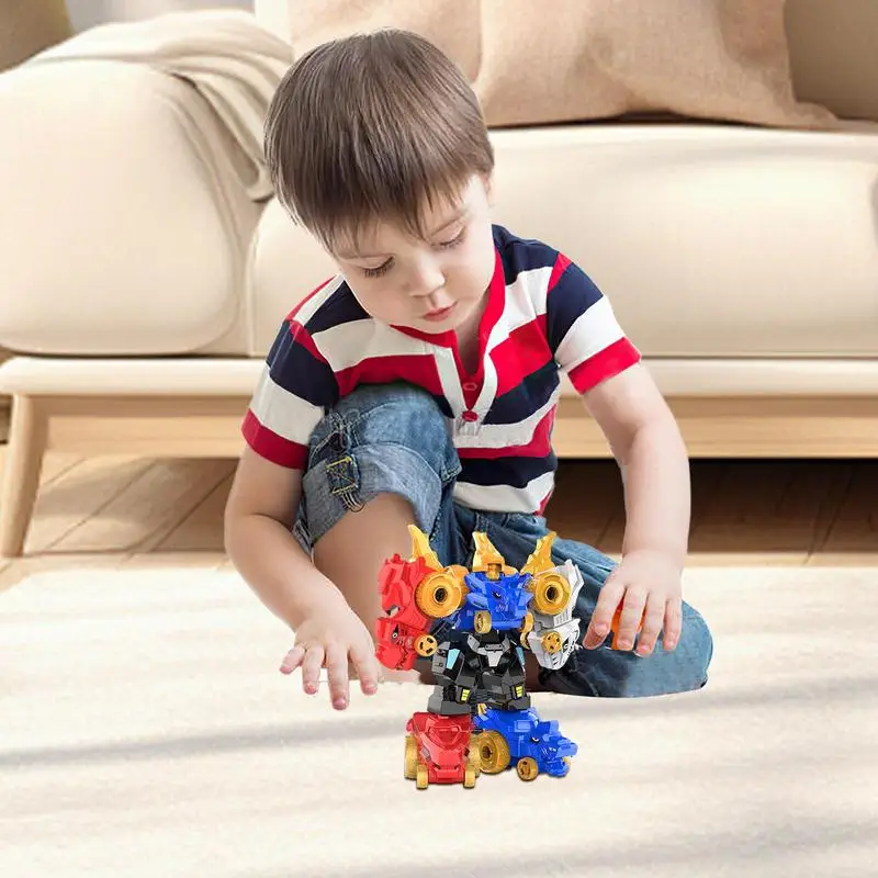 Dinosaur Transforming Robot Toys 5-in-1 Dinosaur Transform To Robot Toys Dinosaur Car Action Figures With Sturdy Connectors For