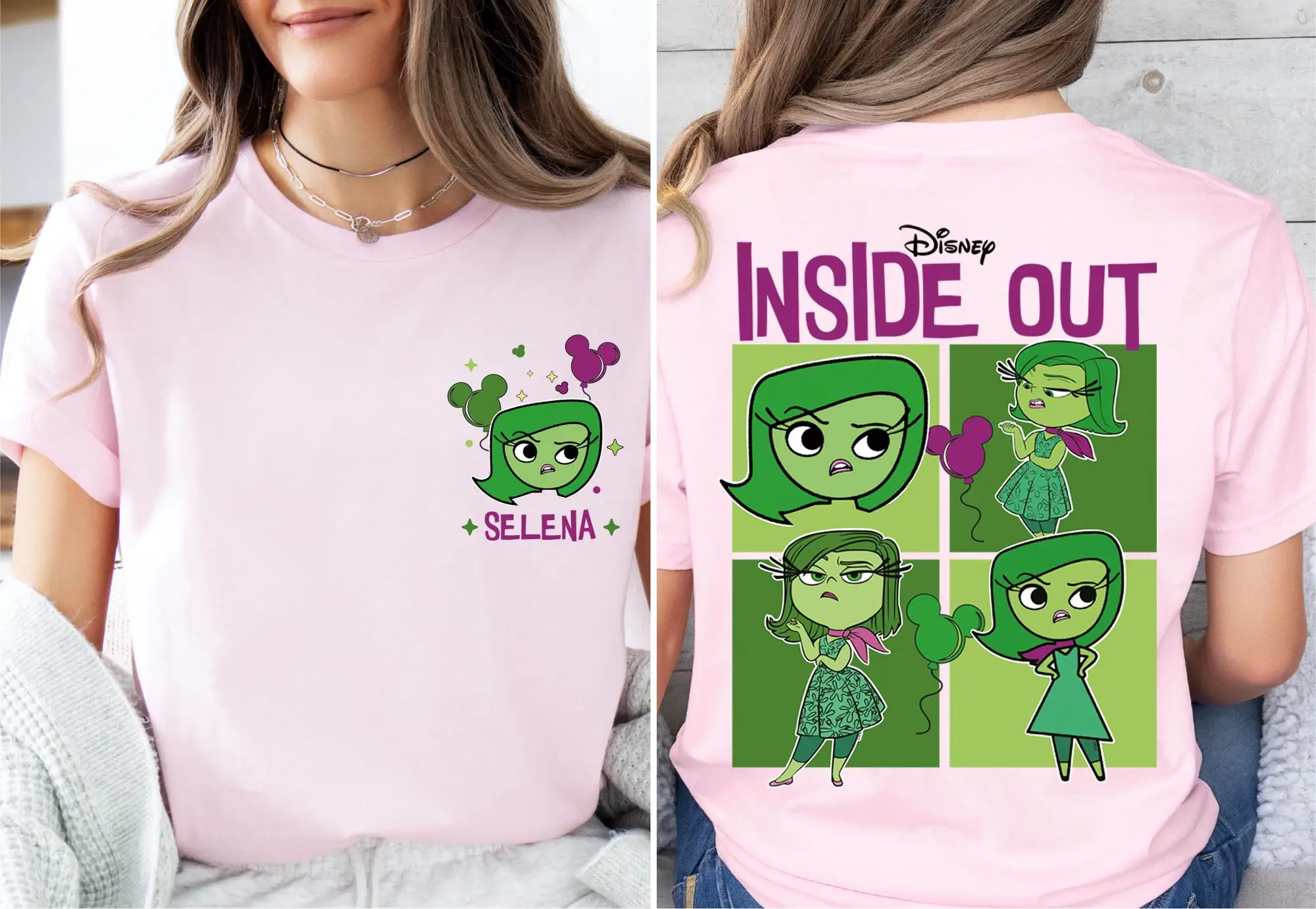

Футболка Disney Inside Out Disgust Pixar с принтом, женская модная и повседневная универсальная мужская футболка для подруг