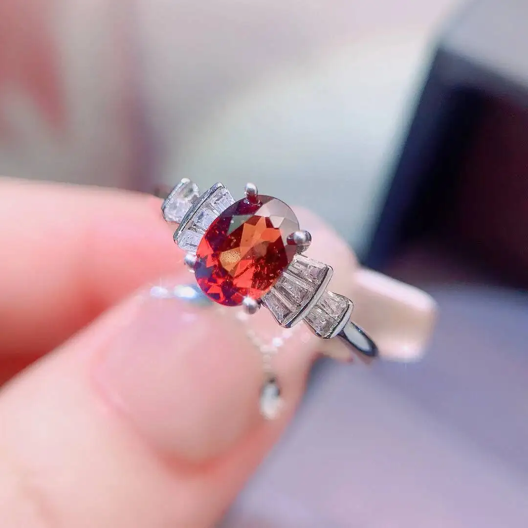 KJJEAXCMY high-grade Jewelry Natural Women's Garnet Ring S925 Silver Colorful and splendid Crystal pure fire flash explosion